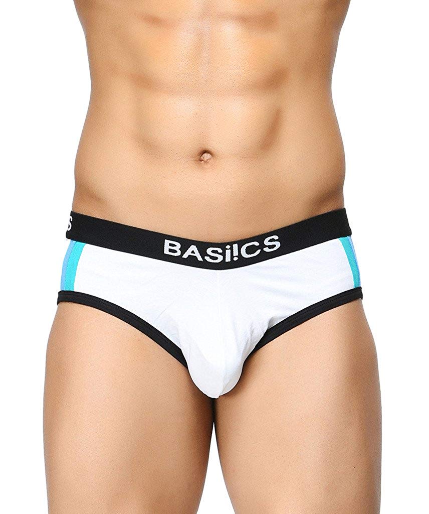 BASIICS by La Intimo Men`s White Cotton Spandex Double Stripe Classic Brief